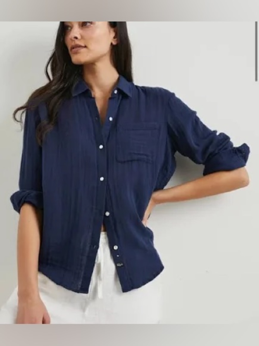 Rails Women’s Ellis Navy Button-Down Shirt - Dark Blue Casual linen gauze